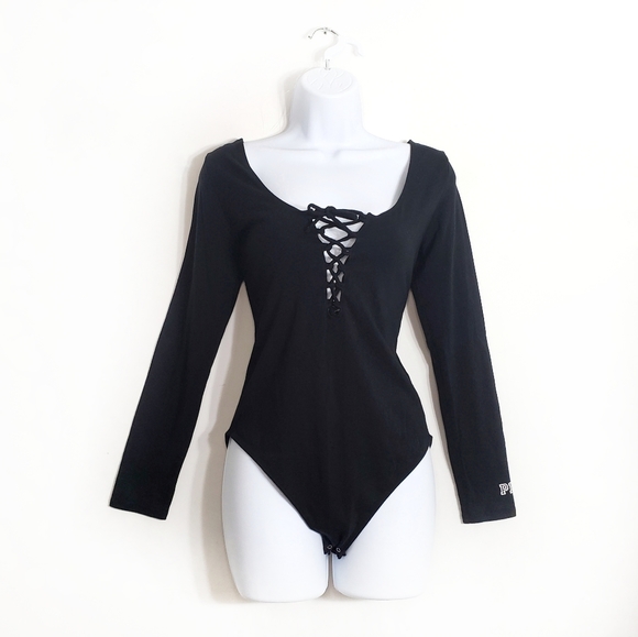 PINK Victoria's Secret Tops - PINK Victorias Secret Lace Up Long Sleeve Bodysuit
